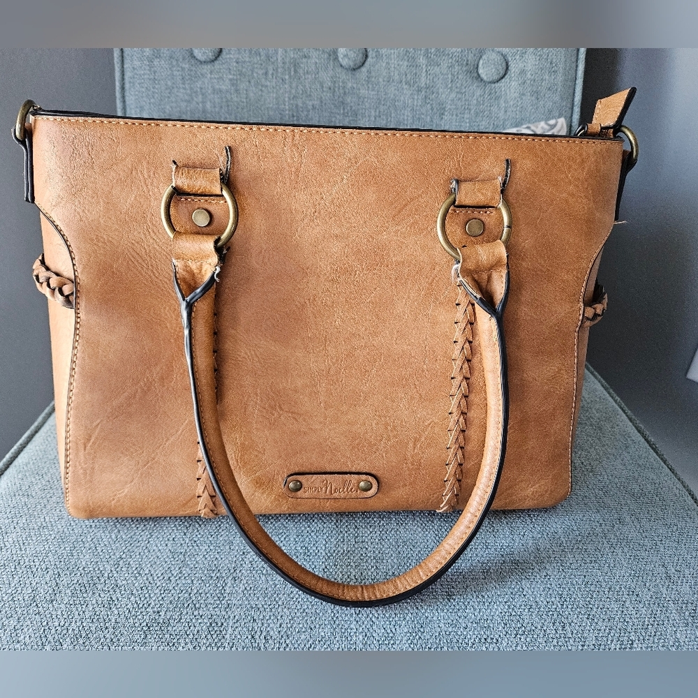 🌿 Simply Noelle Tan Tote with Braided Detail and Metal Hardware